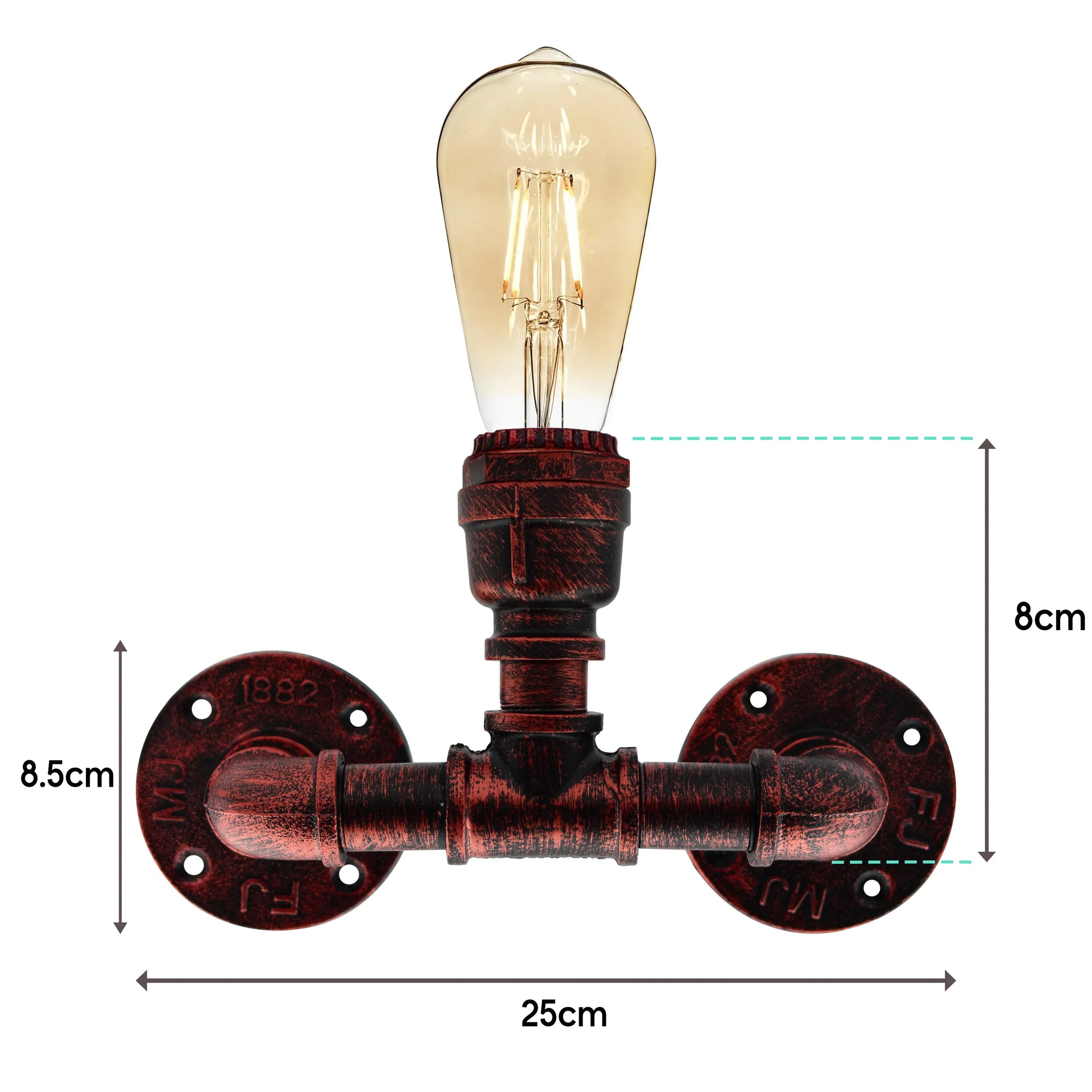 Steampunk E27 Rustic Red Water Pipe Wall Sconce ~4458-4