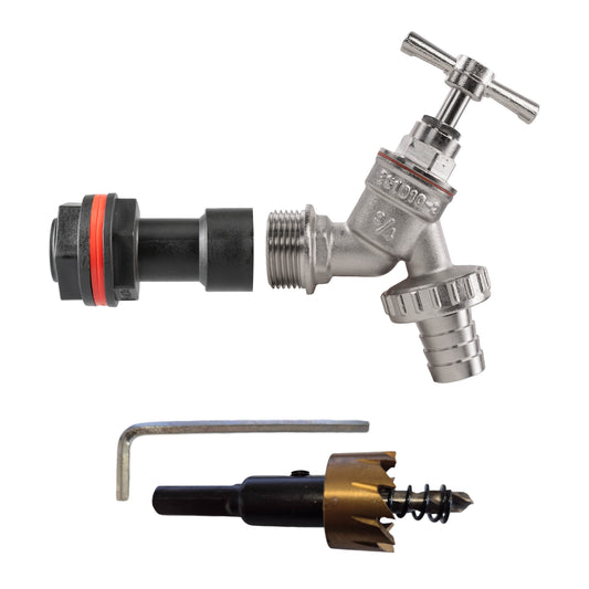 Water Butt Extension Kit 3/4" with Nickel Plated Barbed Tap and Drill Bit-0